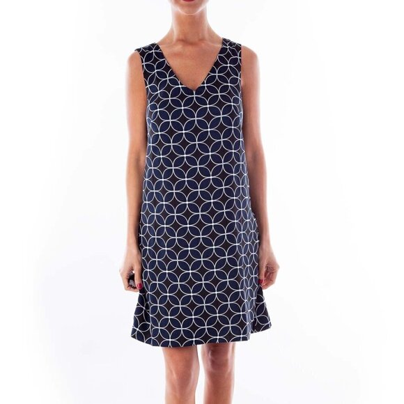 Ann Taylor Navy & Black Circle Print Shift Dress - Picture 1 of 3